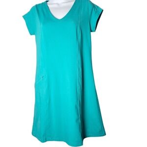 Toad & Co Rosemarie V-Neck Short Sleeve Travel Dress Sustainable Comfort Eco S